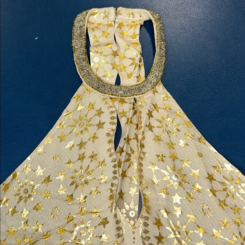 NWTS sz L Kimchi Blue Gold Star Midi Dress flowing design decorative neck line - Picture 5 of 8
